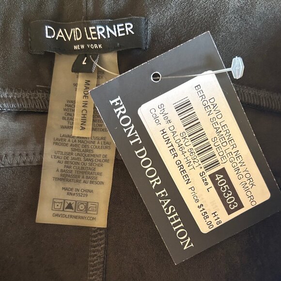 NWT DAVID LERNER Bergen Seamed Micro Suede Leggings Large Green - Picture 6 of 10
